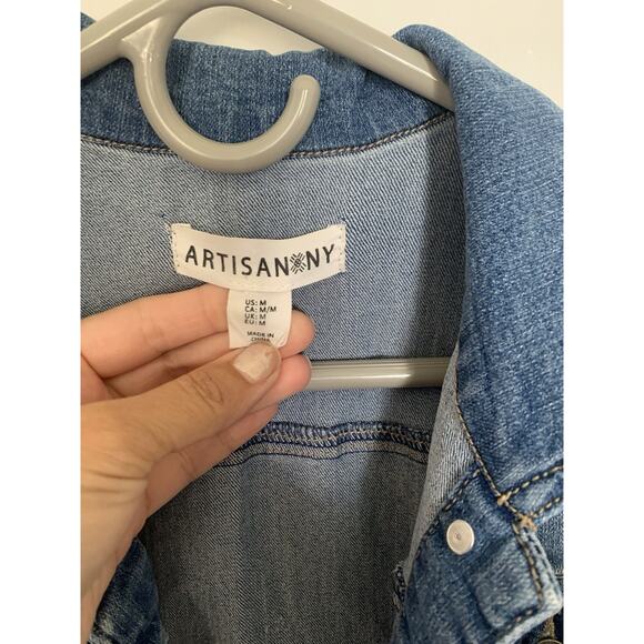 Artisan Ny Denim Jean Vest Large Med Wash Chest Pockets Casual Everyday EUC Md - Picture 2 of 3